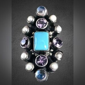 Nicky Butler Multicolor Gemstone Ring amethyst moonstone pearls and turquoise